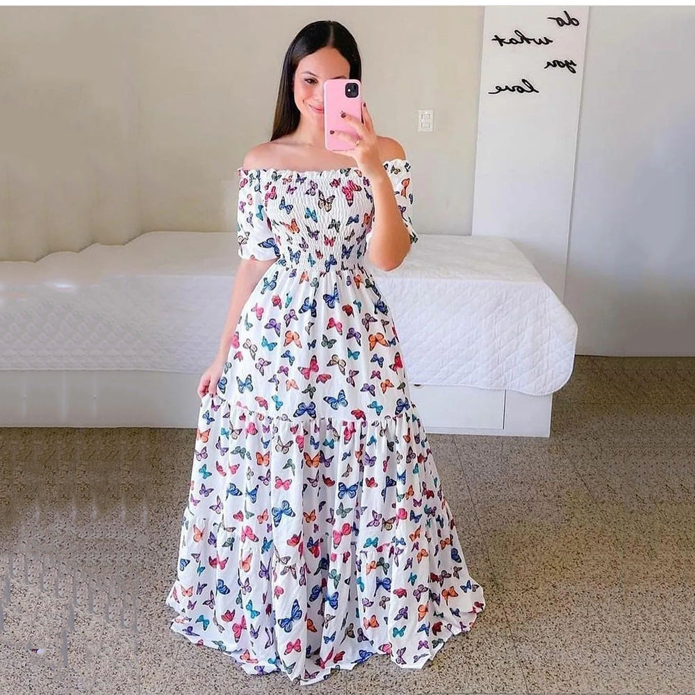 Robe longue à fleurs décolletée pour femmes