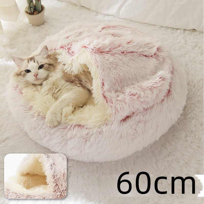 Lit pour chien et chat 2 en 1, lit d'hiver pour animaux, maison ronde en peluche chaude, lit doux en peluche longue pour animaux de compagnie, produits pour animaux.