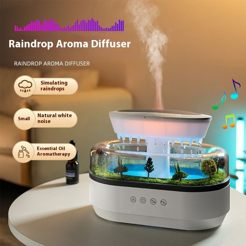 Diffuseur d'arôme de micro paysage humidificateur d'air en forme de goutte de pluie pour chambre à coucher.