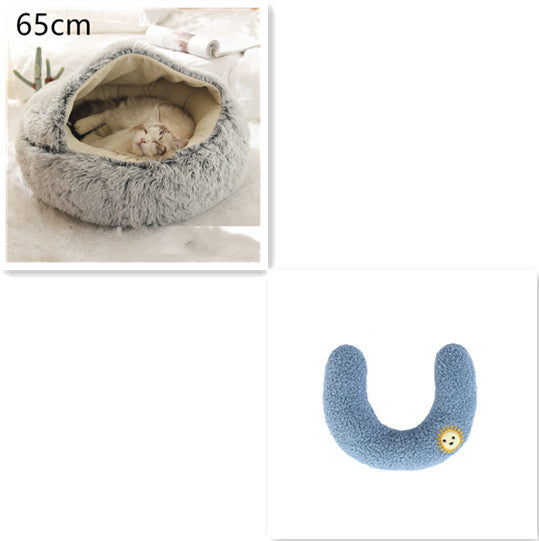 Lit pour chien et chat 2 en 1, lit d'hiver pour animaux, maison ronde en peluche chaude, lit doux en peluche longue pour animaux de compagnie, produits pour animaux.