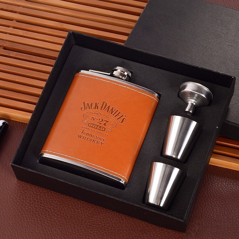 Coffret cadeau portable avec bouteille en acier inoxydable de 7 oz