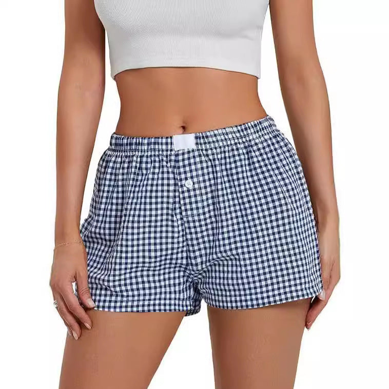 Short de plage à carreaux simple pour femme, pantalon ample et décontracté