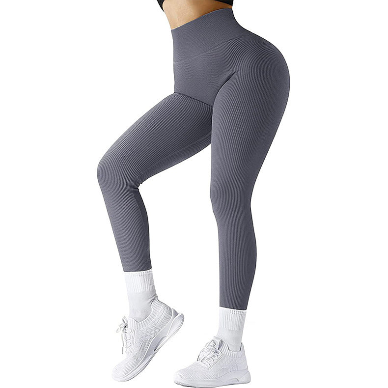 Leggings taille haute sans couture, pantalons de fitness tricotés filetés, pantalons de yoga amincissants solides pour femmes, leggings de sport de course élastiques