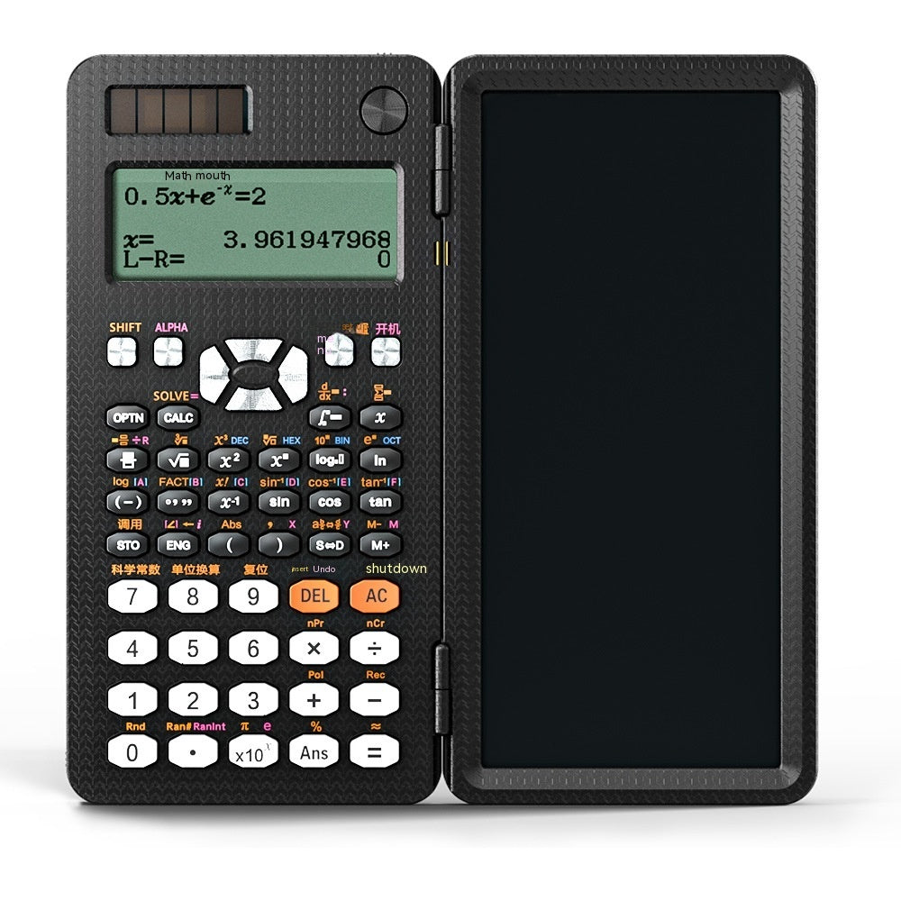 Calculatrices scientifiques pliables 2 en 1 avec fonction d'apprentissage et tablette d'écriture. Calculatrices scientifiques de bureau pliables.