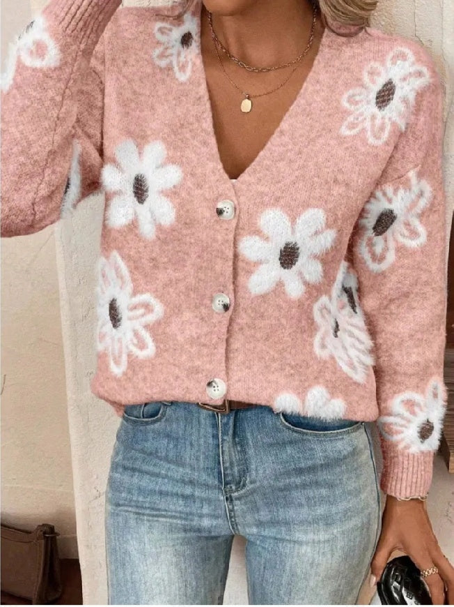 Cardigan à boutons avec imprimé floral