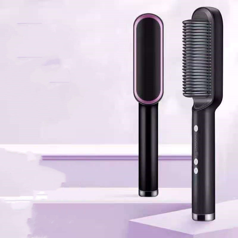 Nouvelle brosse à cheveux électrique 2 en 1 avec lisseur, peigne chauffant, ions négatifs et fonction de curling, brosse à cheveux à double usage.