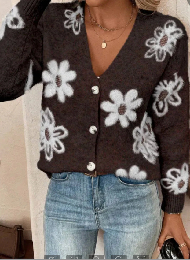 Cardigan à boutons avec imprimé floral