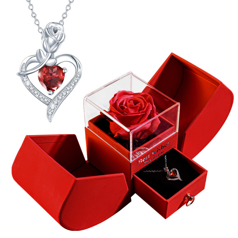 Coffret cadeau pomme rose éternelle collier femme bijoux mariage Saint Valentin