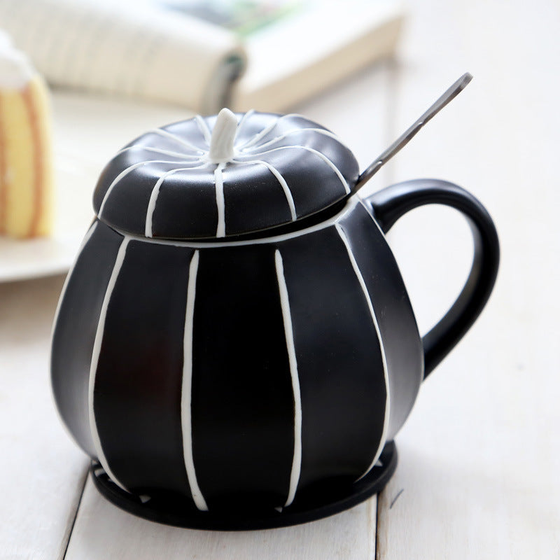 Tasse à eau en céramique avec couvercle, cadeau d'Halloween, tasse citrouille