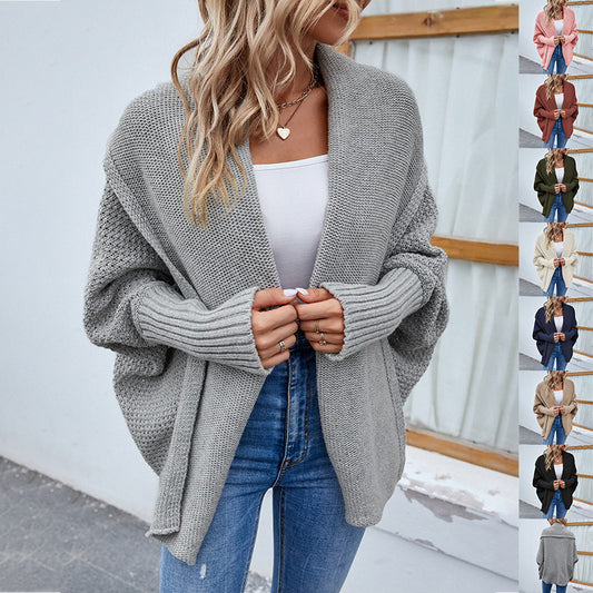 Cardigan à capuche à manches chauve-souris, oversized, ample, de couleur unie, pour femmes.