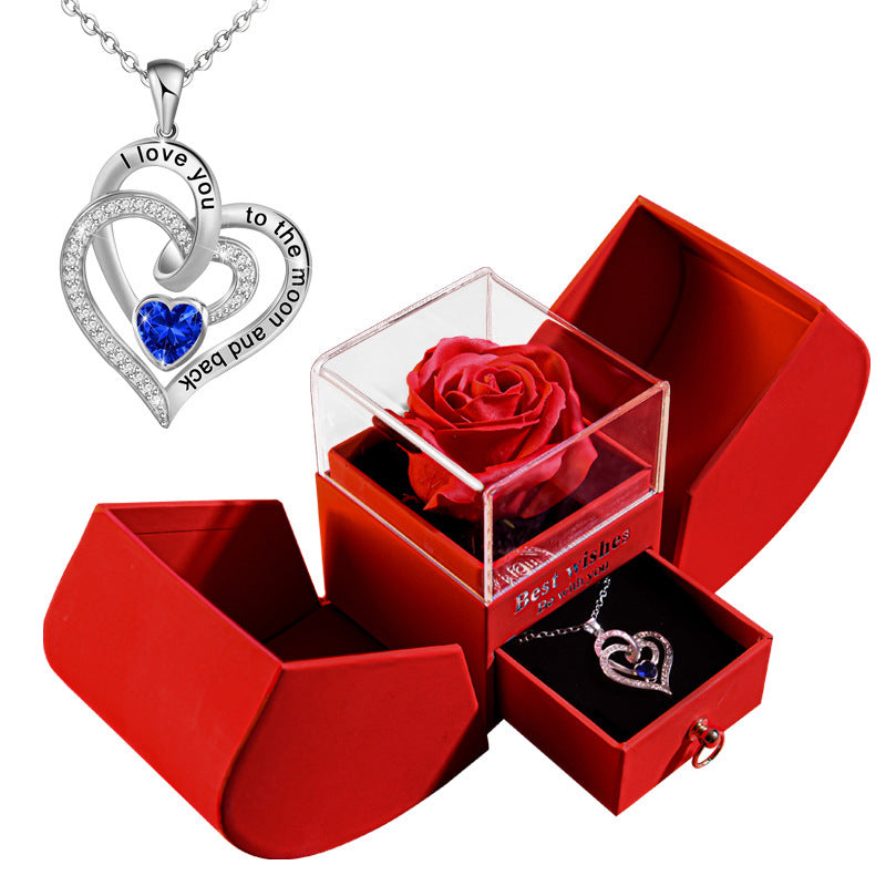 Coffret cadeau pomme rose éternelle collier femme bijoux mariage Saint Valentin