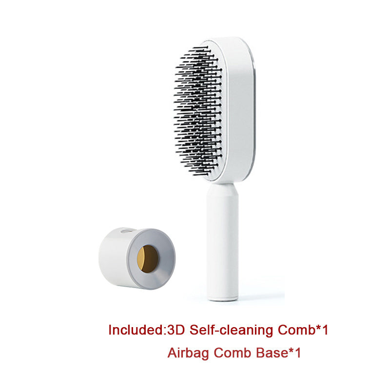 Brosse à cheveux auto-nettoyante pour femmes, brosse de massage du cuir chevelu avec airbag anti-perte de cheveux et nettoyage à une touche, brosse anti-statique.