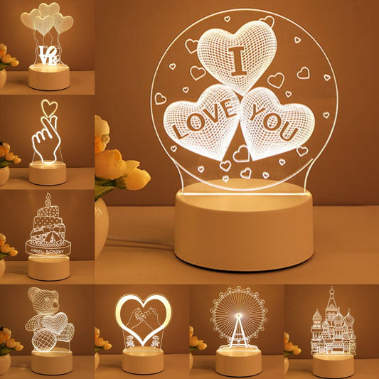 Lampe 3D en acrylique USB LED, veilleuse, panneau néon, décoration de Noël pour la maison, décoration de chambre, cadeaux de Saint-Valentin