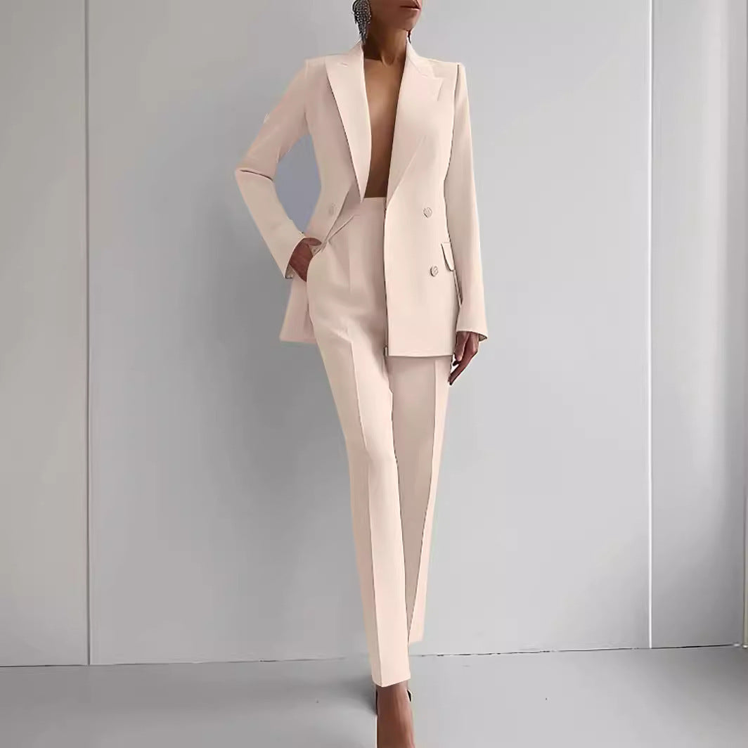 Costumes décontractés à la mode avec veste à simple boutonnage à manches longues et pantalon slim pour femmes