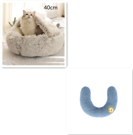 Lit pour chien et chat 2 en 1, lit d'hiver pour animaux, maison ronde en peluche chaude, lit doux en peluche longue pour animaux de compagnie, produits pour animaux.