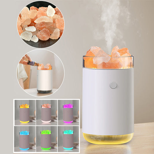 Humidificateur d'air en cristal de sel, diffuseur d'huiles essentielles ultrasonique de bureau avec lampe LED pour chambre à coucher et maison.