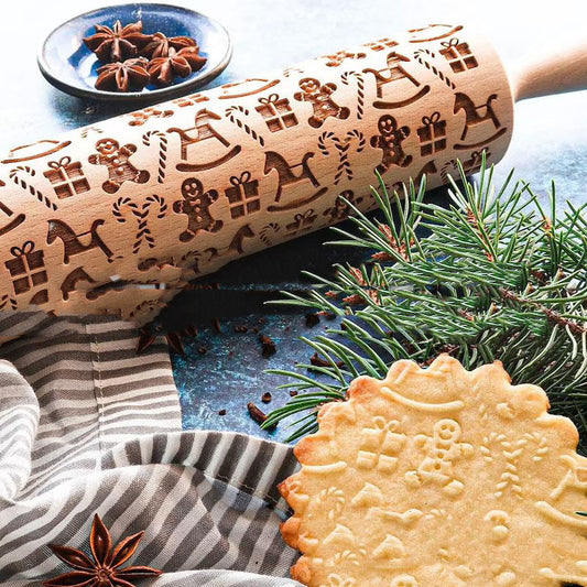 Rouleau à pâtisserie en relief avec motif de traîneau pour cadeau de Noël