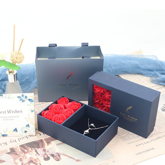 Coffret cadeau créatif à la mode avec fenêtre et 6 roses bleu royal