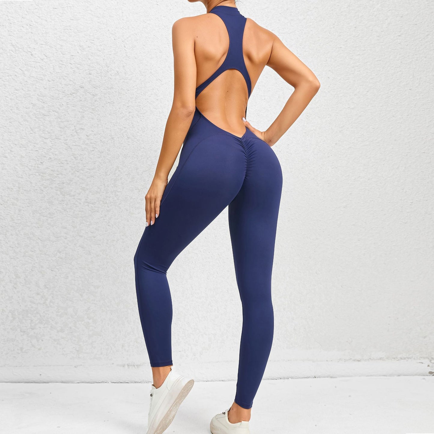 Combinaison de yoga zippée sans manches, contrôle du ventre, extensible, modelant, rehausseur de fesses, vêtements de sport pour femmes, tenues de mode.