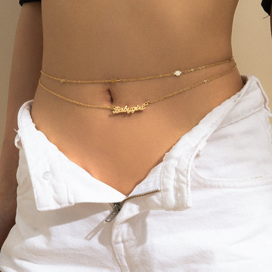 Chaîne de taille simple en métal avec pendentif en forme de lettre pour femmes, Europe et Amérique, chaîne de corps fine et sexy à plusieurs couches, à la mode