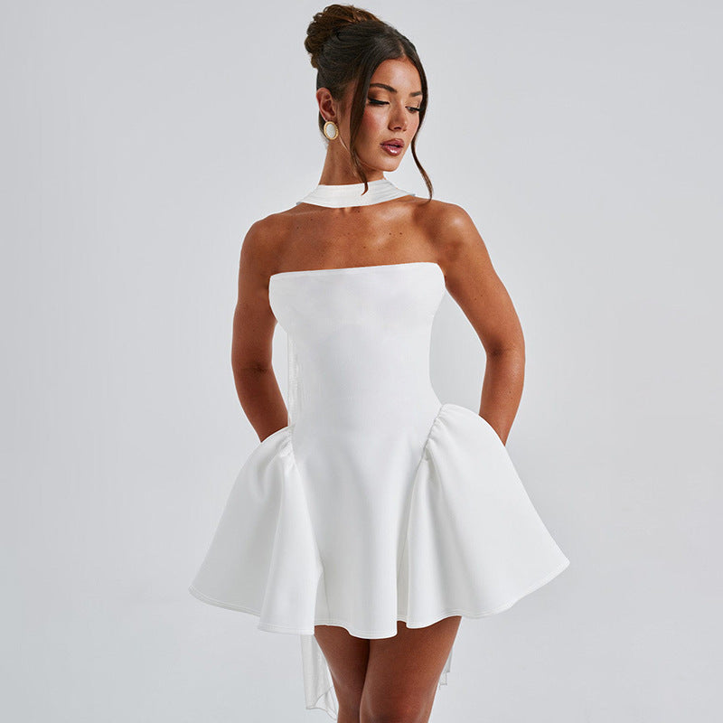 Robe Sexy Tube Top Avec Fermeture Éclair Arrière Conception Ins Robe Courte À La Mode Pour Vêtements De Fête Femmes