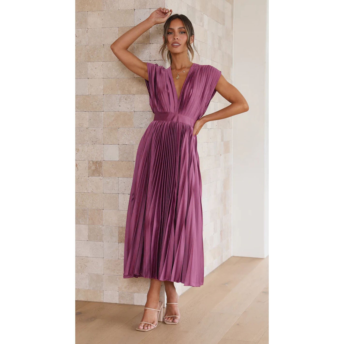 Robe sexy plissée décontractée ample zippée sans manches