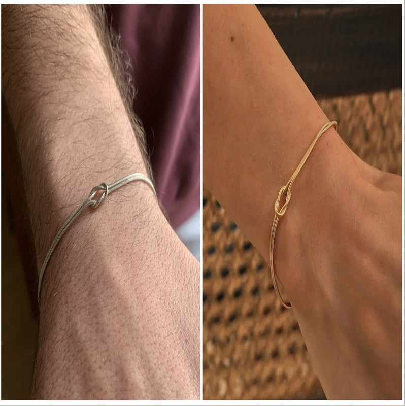 Collier en chaîne serpent en acier inoxydable avec nœud pour la Saint-Valentin, bracelet noué à la main.