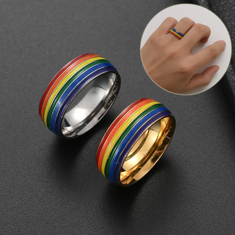 Bague de fierté arc-en-ciel tendance pour femmes et hommes, bijoux d'amitié en acier inoxydable pour gays, lesbiennes et LGBT