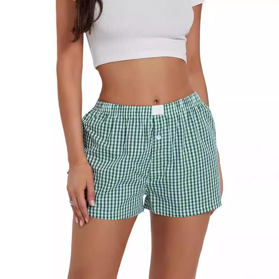 Short de plage à carreaux simple pour femme, pantalon ample et décontracté