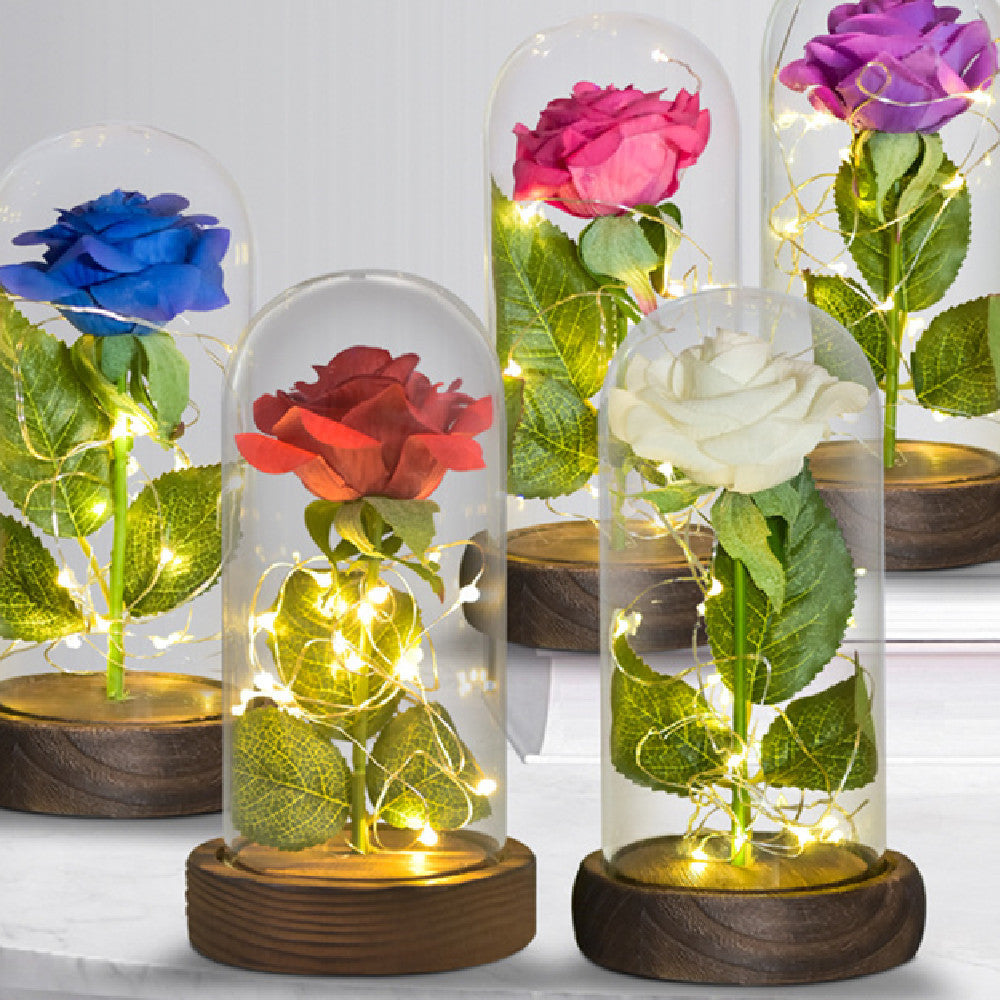 520 Cadeau de Saint-Valentin Vie Éternelle Fleur de Rose Émulative Couvercle en Verre DIY