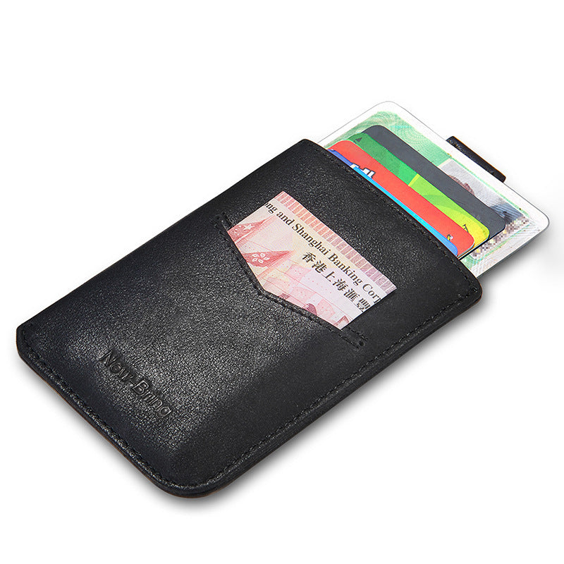 Portefeuille en cuir véritable pour hommes, porte-cartes en cuir de vache mince.
