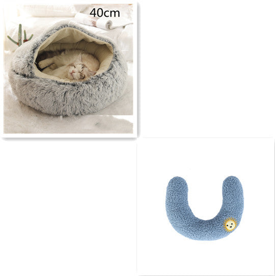 Lit pour chien et chat 2 en 1, lit d'hiver pour animaux, maison ronde en peluche chaude, lit doux en peluche longue pour animaux de compagnie, produits pour animaux.