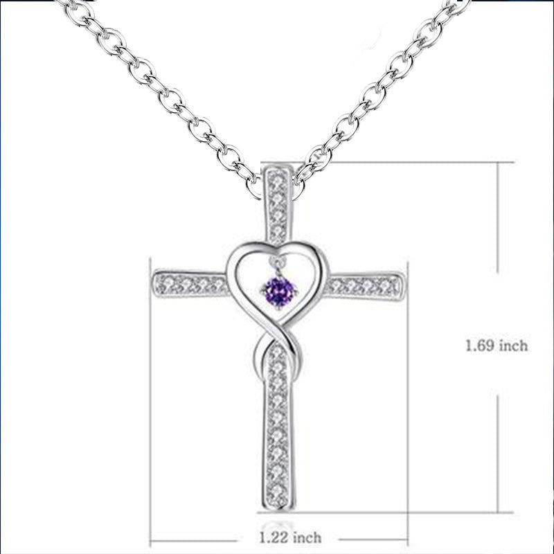 Collier avec pendentif en cristal et pierre de naissance en forme de croix chrétienne, amour infini, Dieu en qui nous avons confiance, pierres précieuses colorées, collier en forme de cœur en zircon, bijoux pour femmes