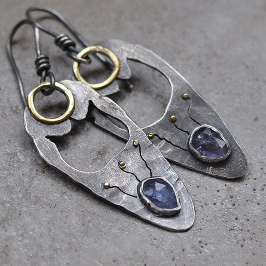 Boucles d'oreilles en métal creux bleu violet avec des cristaux pour femmes