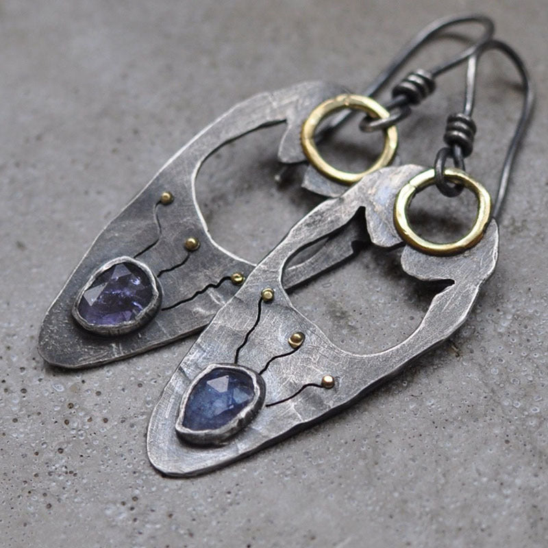 Boucles d'oreilles en métal creux bleu violet avec des cristaux pour femmes