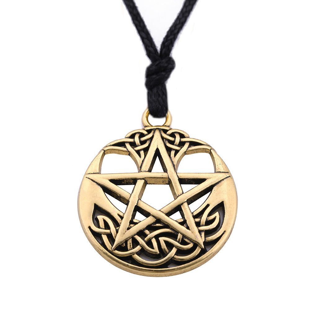 Collier en alliage de pentagramme en forme de pendentif rond chanceux