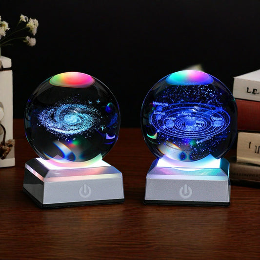 Veilleuse de bureau créative en forme de boule de cristal 3D avec sculpture intérieure lumineuse