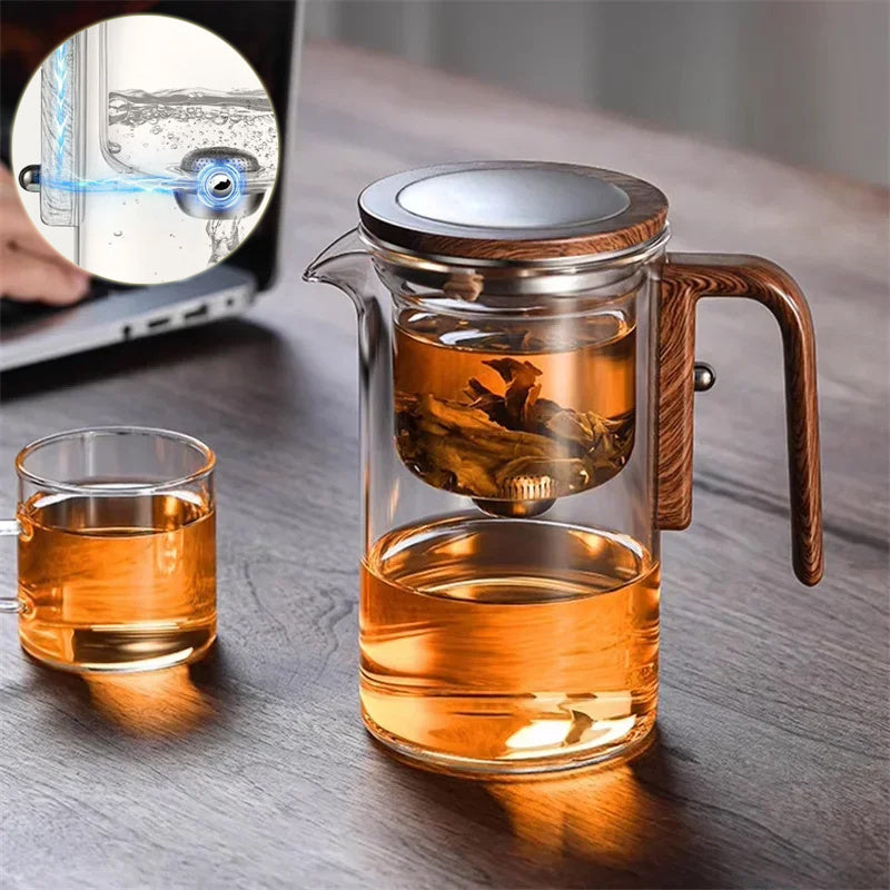 Magnetic Teapot One-click Separation Filtration Glass Teapot Wooden Handle Tea Water Separation Inner Container Teapot