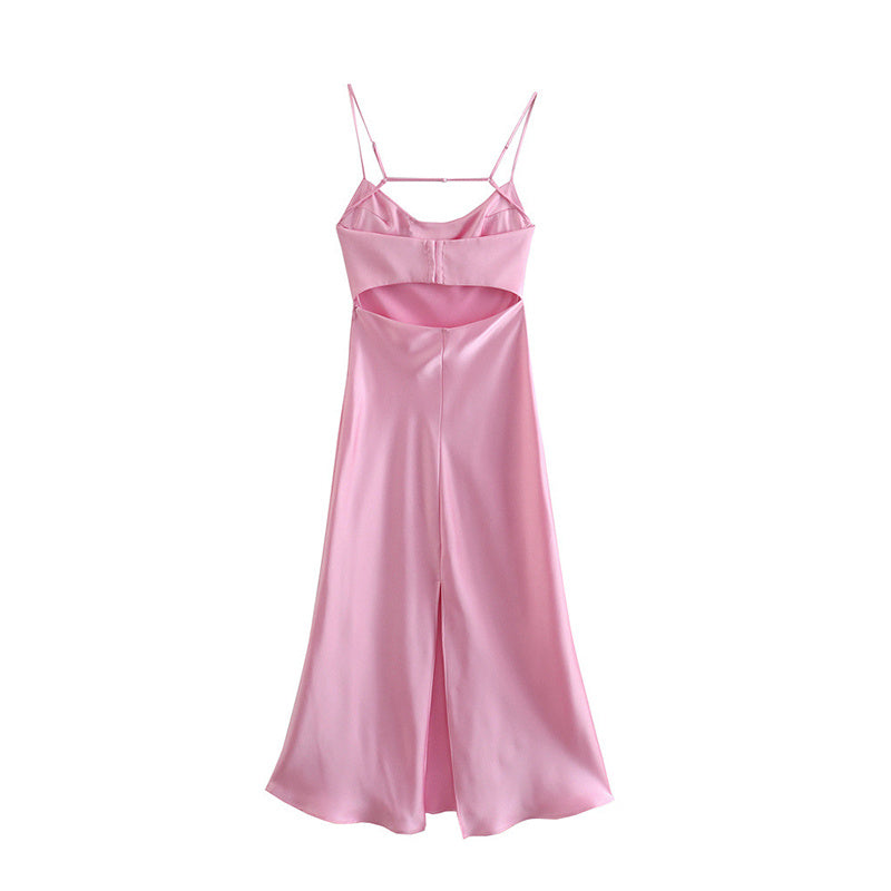 Robe longue en satin à bretelles pour femmes, élégante, sans manches, robe de soirée, de vacances, sexy, décontractée, dos nu, robes d'été