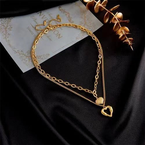 Collier d'amour en acier titane ailes d'ange plis irréguliers 2 collier d'amour en forme de cœur pour femmes accessoires de fête de charme bijoux de mode de haute qualité pendentif cadeaux