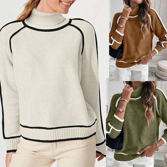 Vêtements pour femmes décontractés en tricot à col montant unis et assortis pour l'automne et l'hiver.