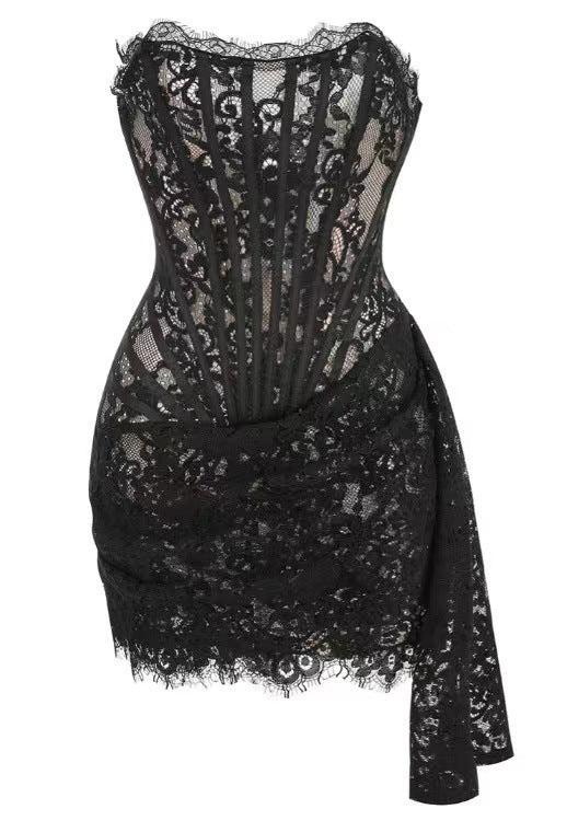 Robe moulante sexy en dentelle à épaules dénudées pour femmes, vente en gros