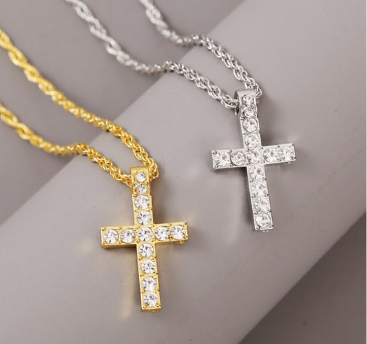 Colliers avec pendentif en croix pour femmes et hommes, chaîne en corde punk hip-hop sur le cou, bijoux de rappeur