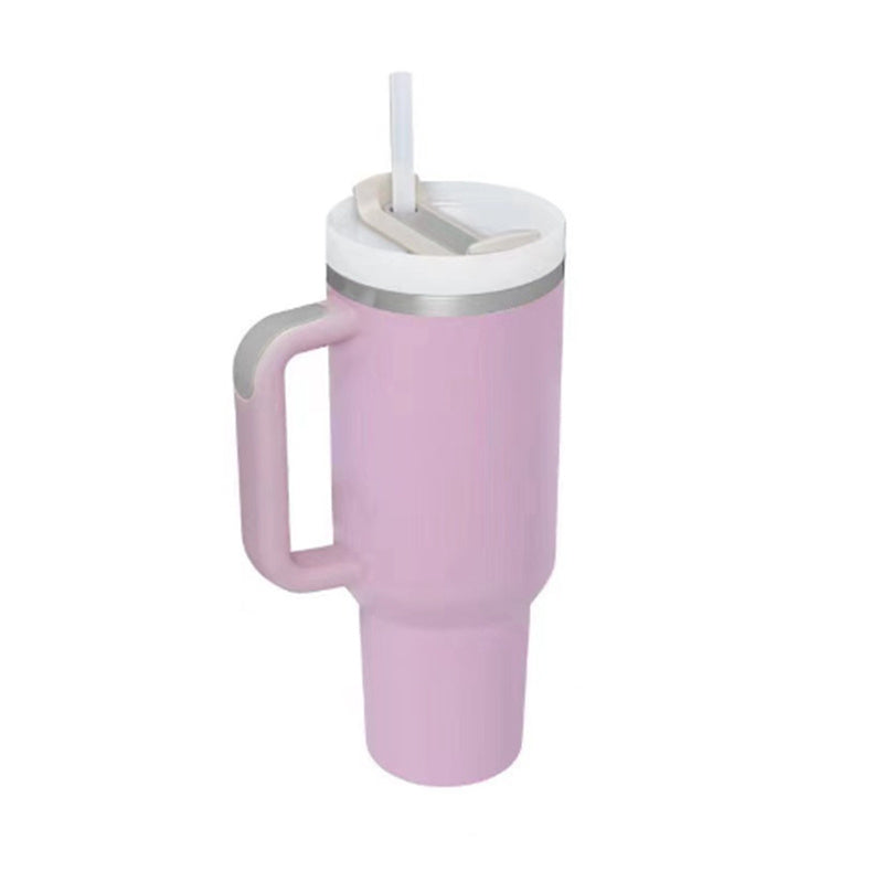 Gobelet de 40 oz avec poignée en paille isolée, tasse à café sous vide anti-déversement en acier inoxydable avec couvercle, tasse conique, cadeaux pour amoureux de la Saint-Valentin, convient pour la voiture, la salle de sport, le bureau, les voyages