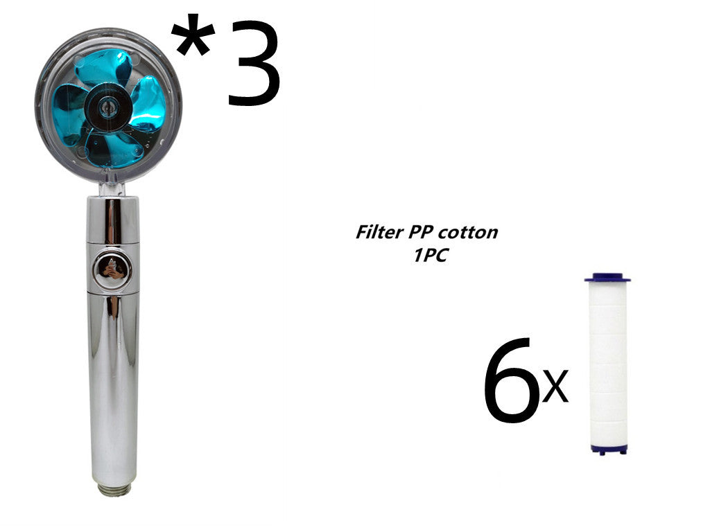 Pommeau de douche à hélice avec bouton d'arrêt et filtre en coton Buse de douche à main haute pression turbocompressée