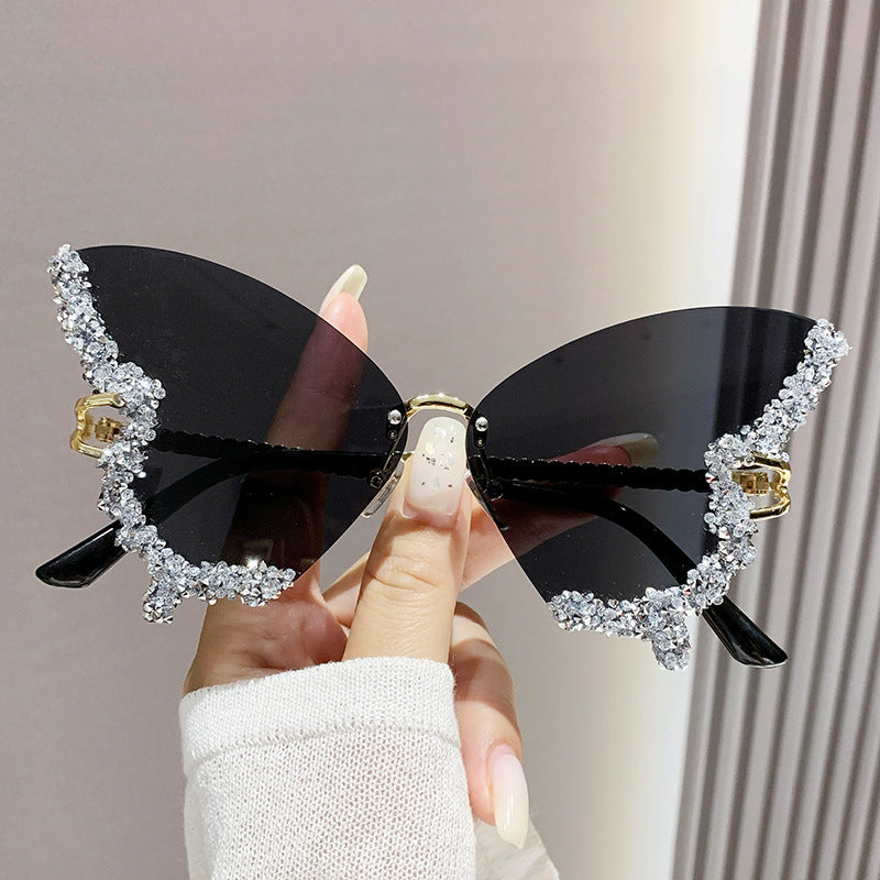 Lunettes de soleil papillon diamant de luxe pour femmes, marque Y2K, vintage, sans monture, surdimensionnées, lunettes de soleil pour dames