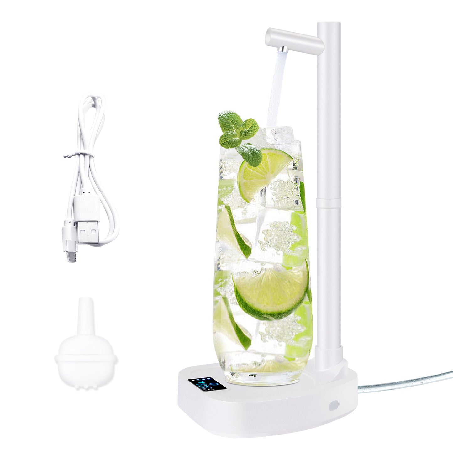 Distributeur d'eau automatique avec bouteille rechargeable de bureau et support ajouté.