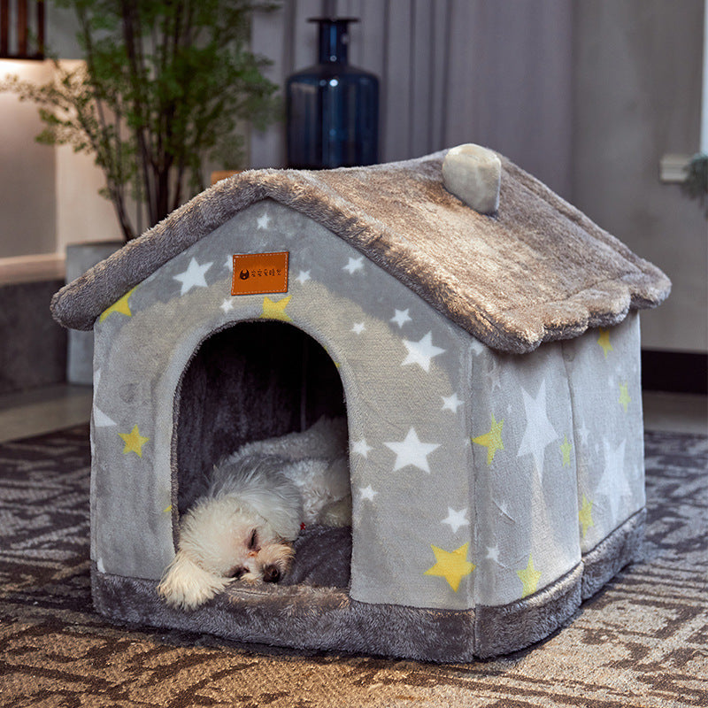 Maison pour chien pliable, lit pour chat, villa d'hiver pour chien, chenil de sommeil, nid amovible, cave chaude et fermée, canapé pour animaux de compagnie.