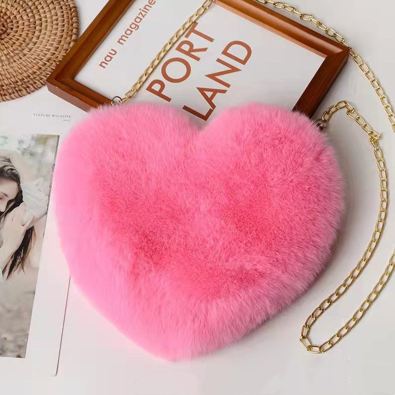 Sacs d'amour pour femmes, sacs à bandoulière en peluche avec chaîne, sac de fête pour la Saint-Valentin.