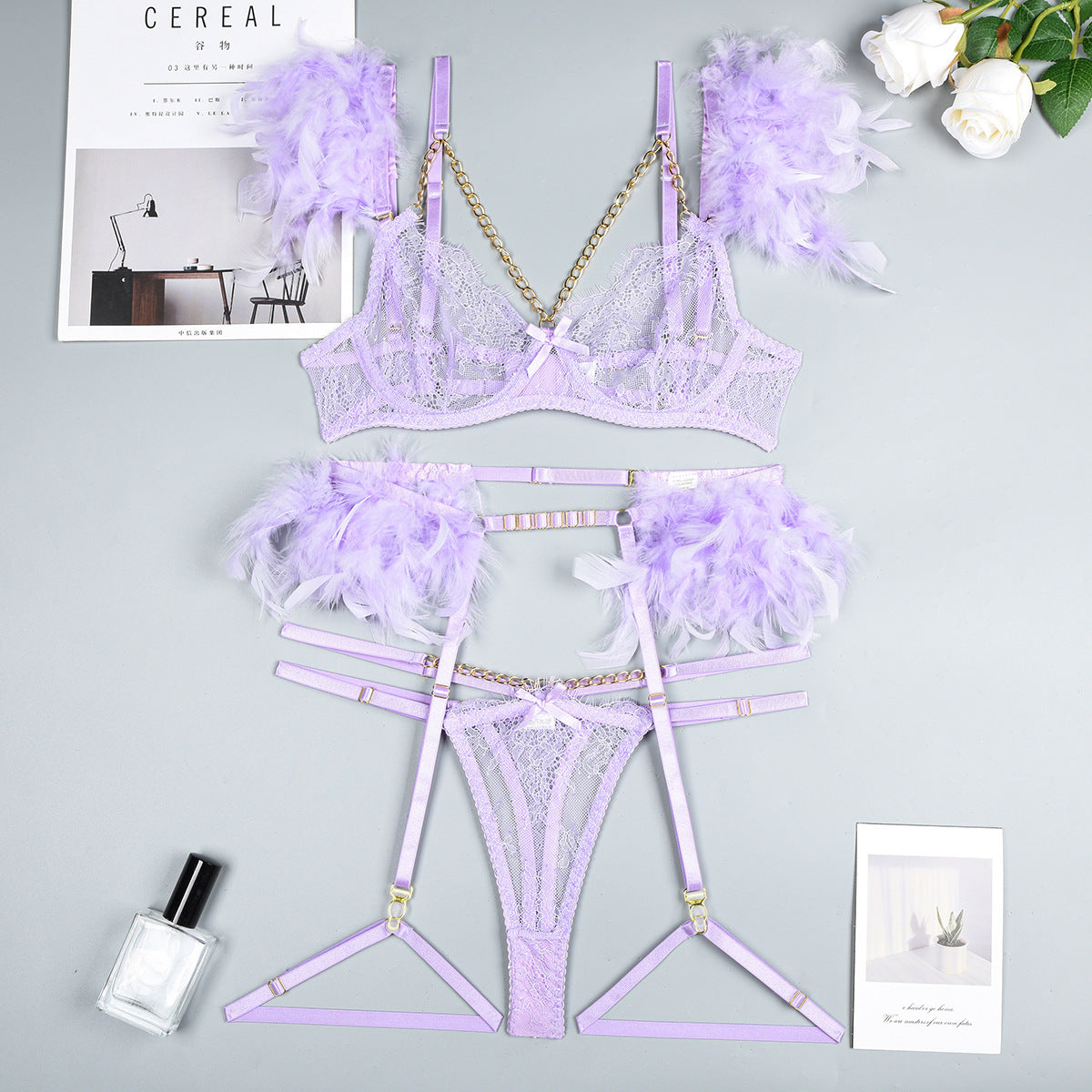 Lingerie sexy en dentelle avec chaînes de Noël pour femmes